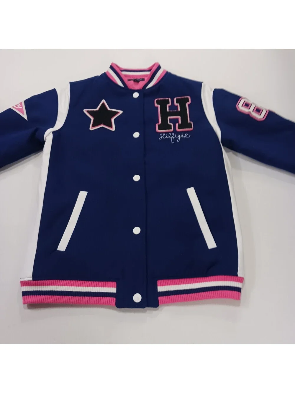 Tommy Hilfiger Youth Girls Blue/Pink Snap Button Jacket Pockets Size XL (16)